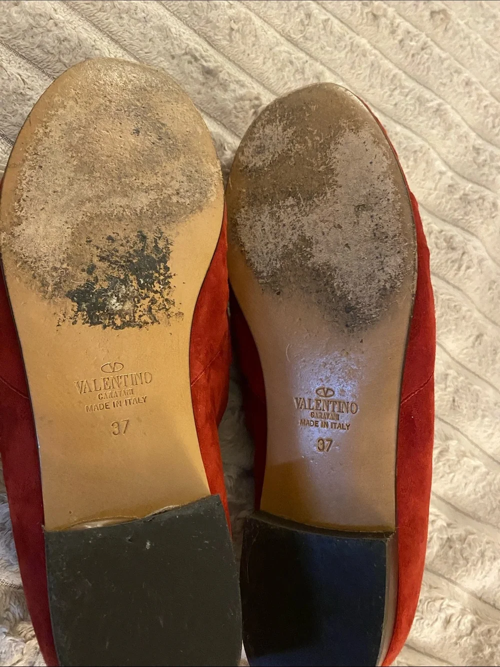 Valentino Red Suede Loafers with Pyramid Studs